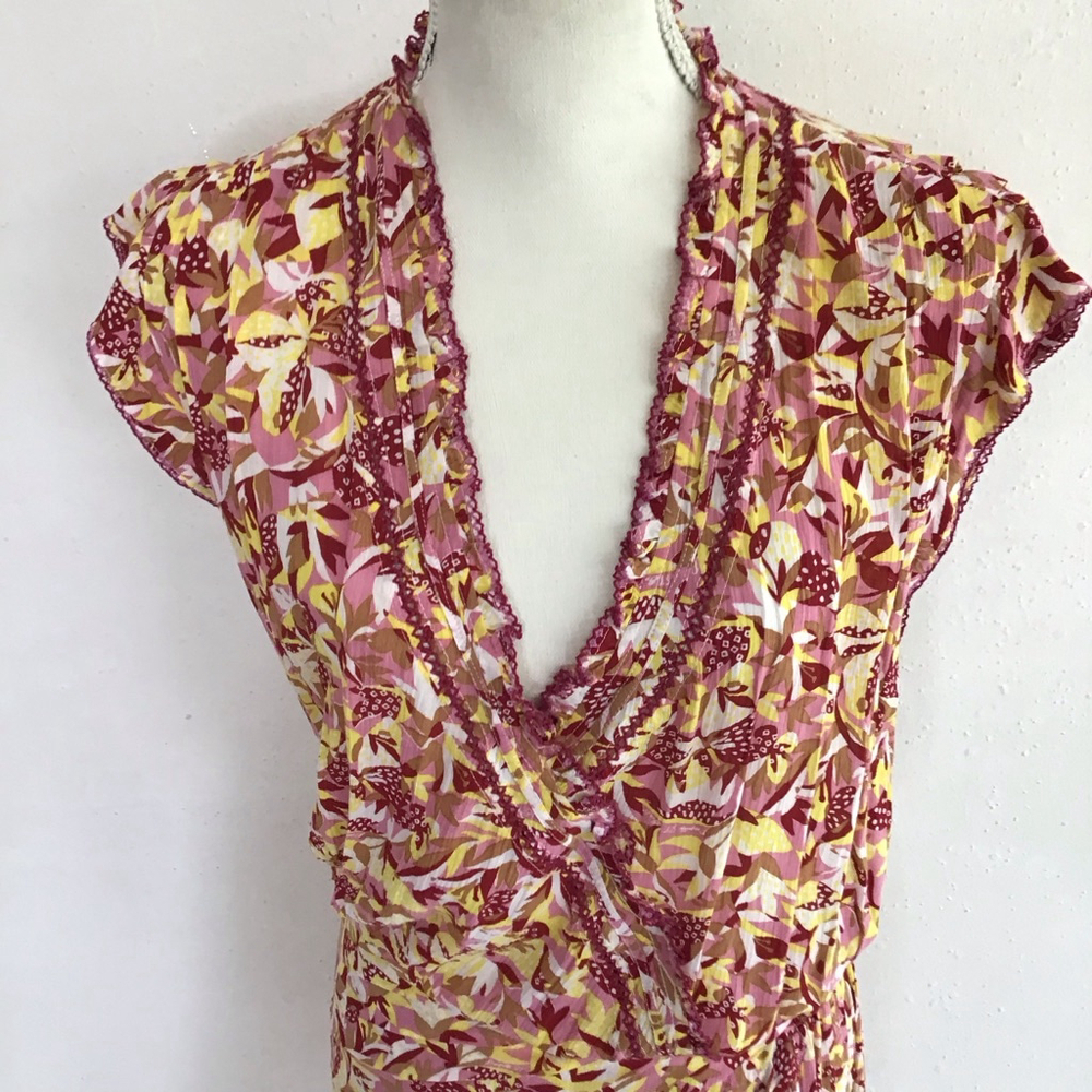 Poupette St Barth Women Elegant Mini Dress S Pink Yellow Floral - Picture 6 of 14